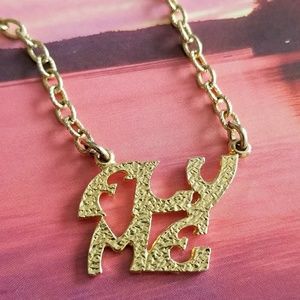 Vintage " Fly Me " necklace gold tone nameplate